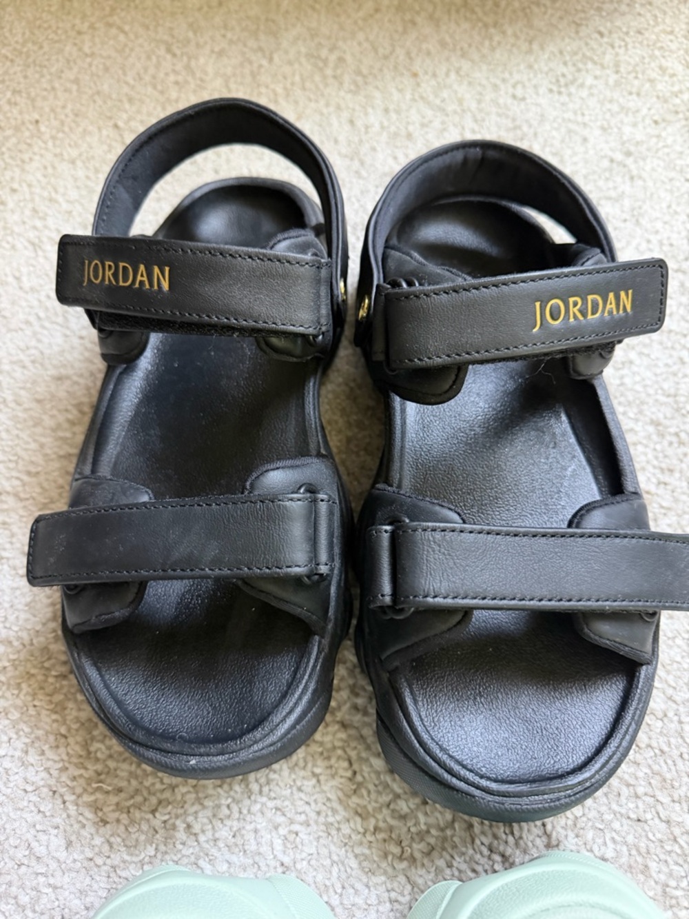 Jordan Black Gold Logo Adjustable Strap Sandals